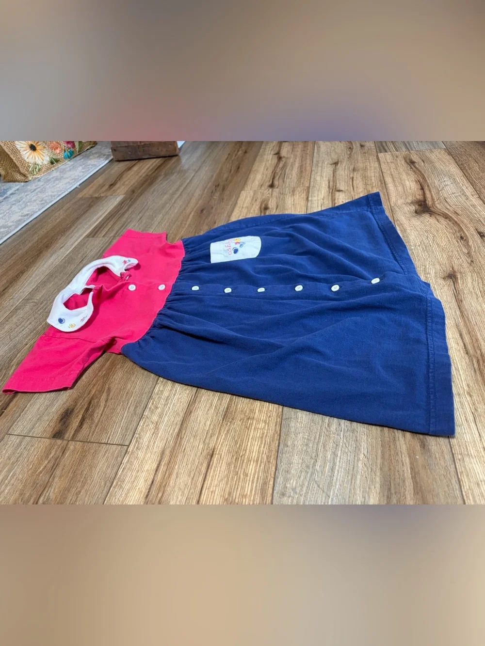 Vintage 90s OshKosh B'gosh Colorblock Dress Pink Blue Embroidered Collar Pocket